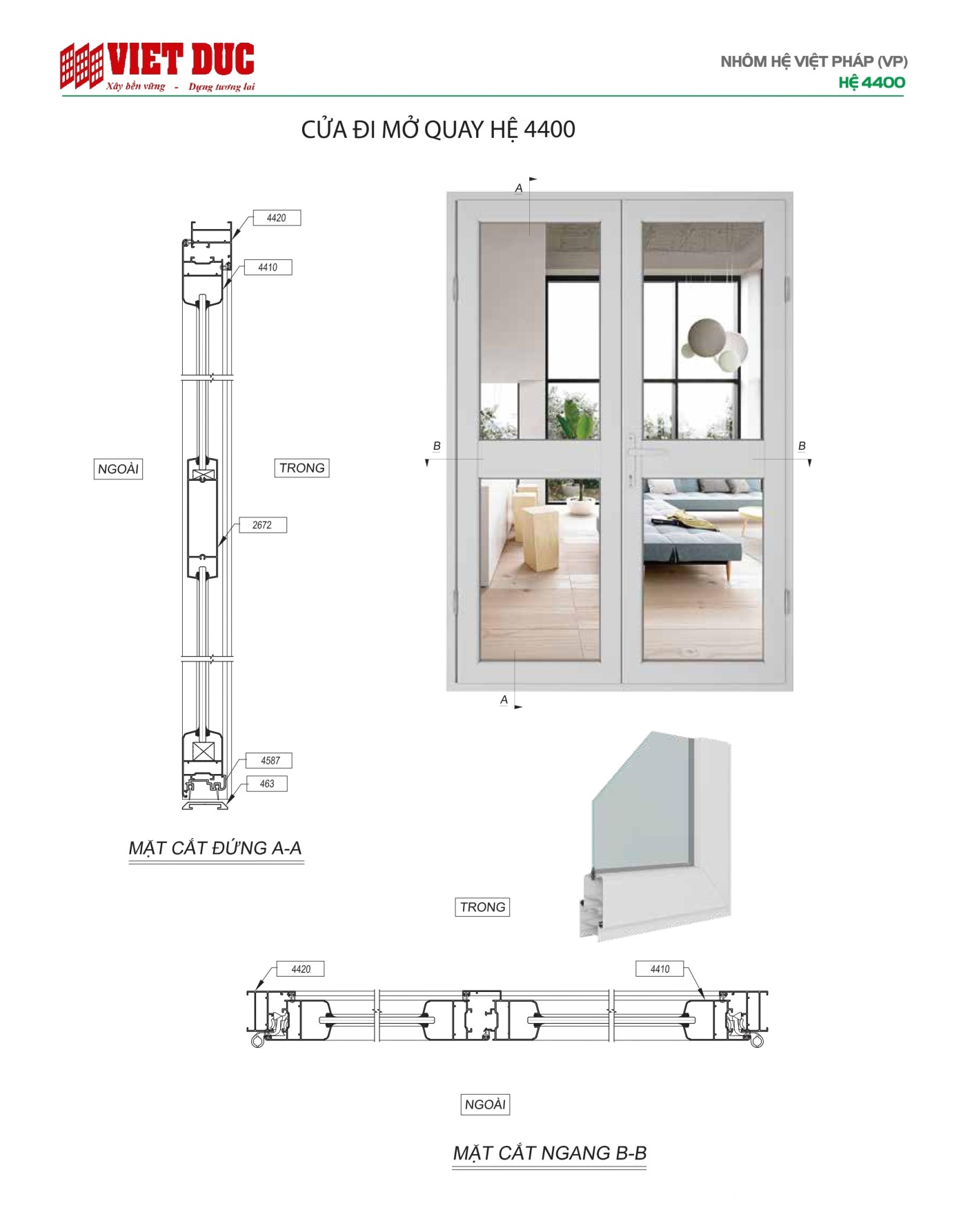 Cửa nhôm Việt Pháp hệ 4400 01