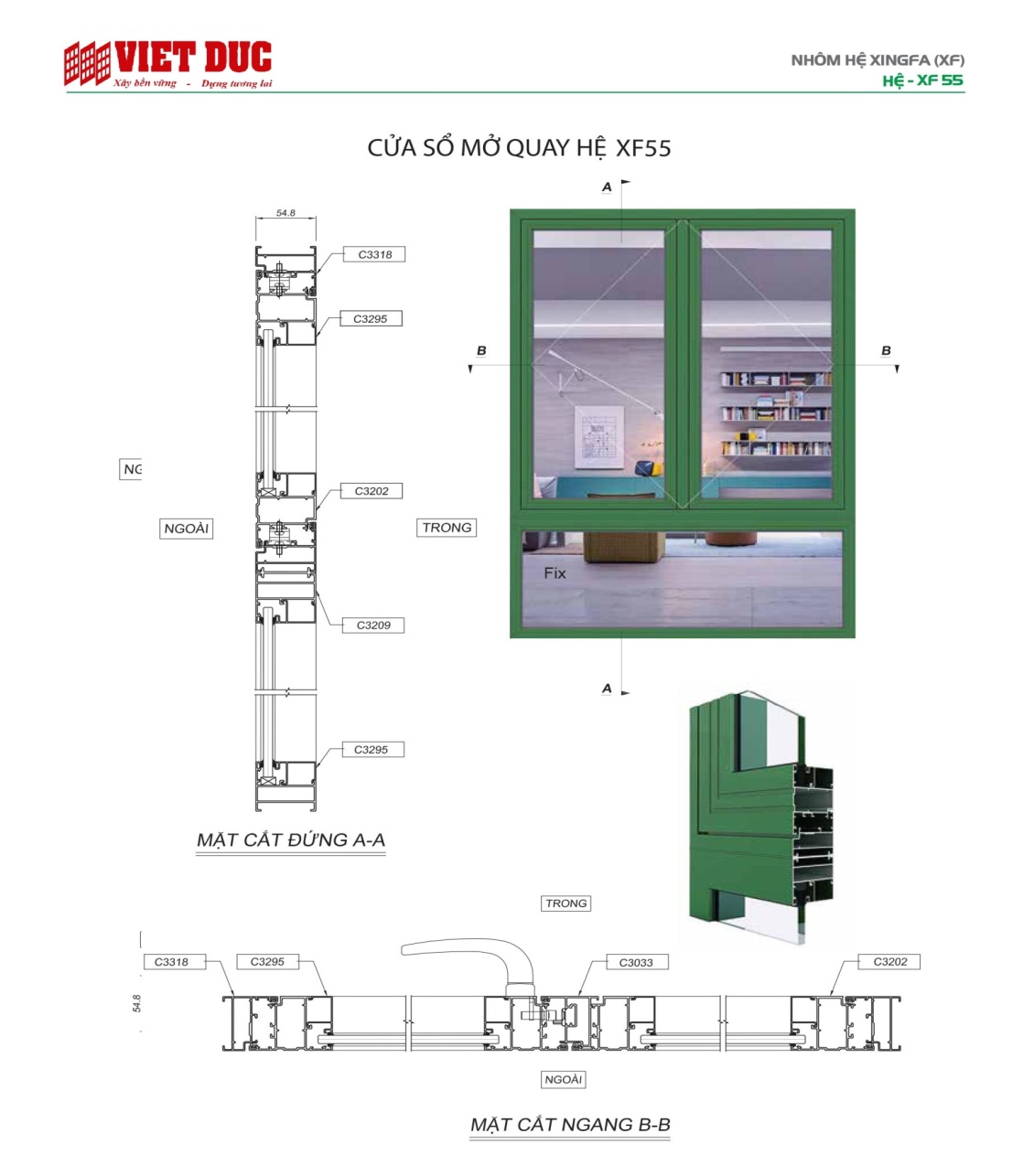 Cửa sổ mở quay hệ xf55 01