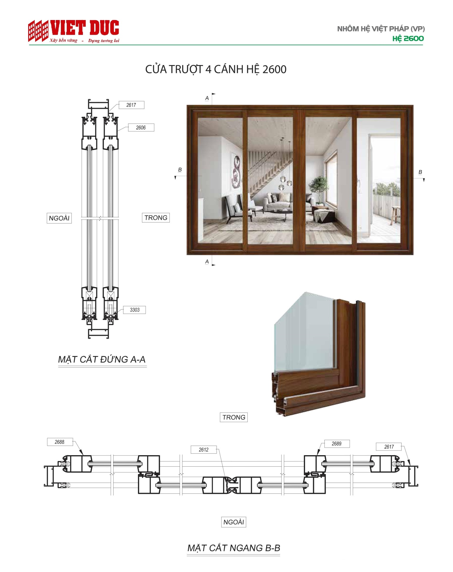 Cửa trượt nhôm Việt Pháp hệ 2600 05