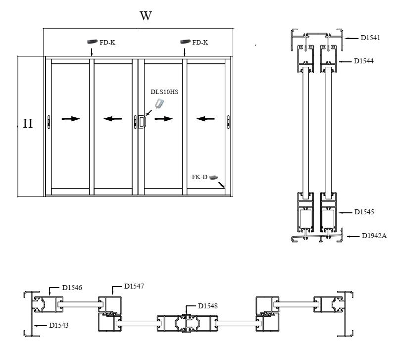 cửa mở trượt bốn cánh hệ xingfa