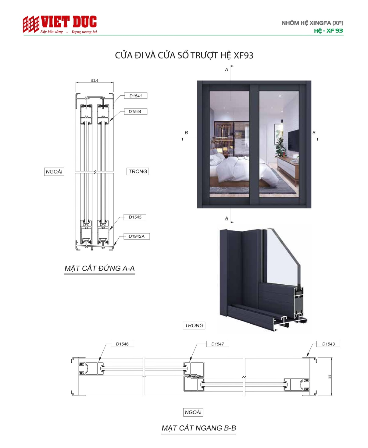 cửa mở trượt hai cánh hệ xf93 01