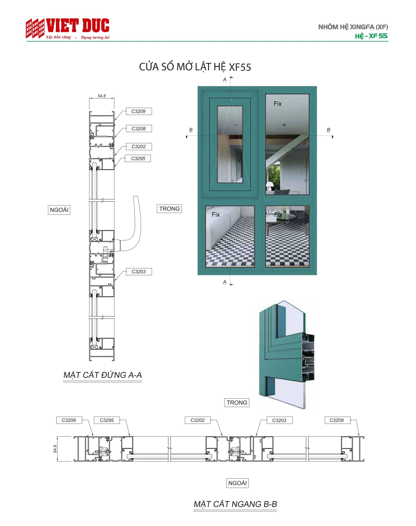 cửa sổ mở lật hệ xf55